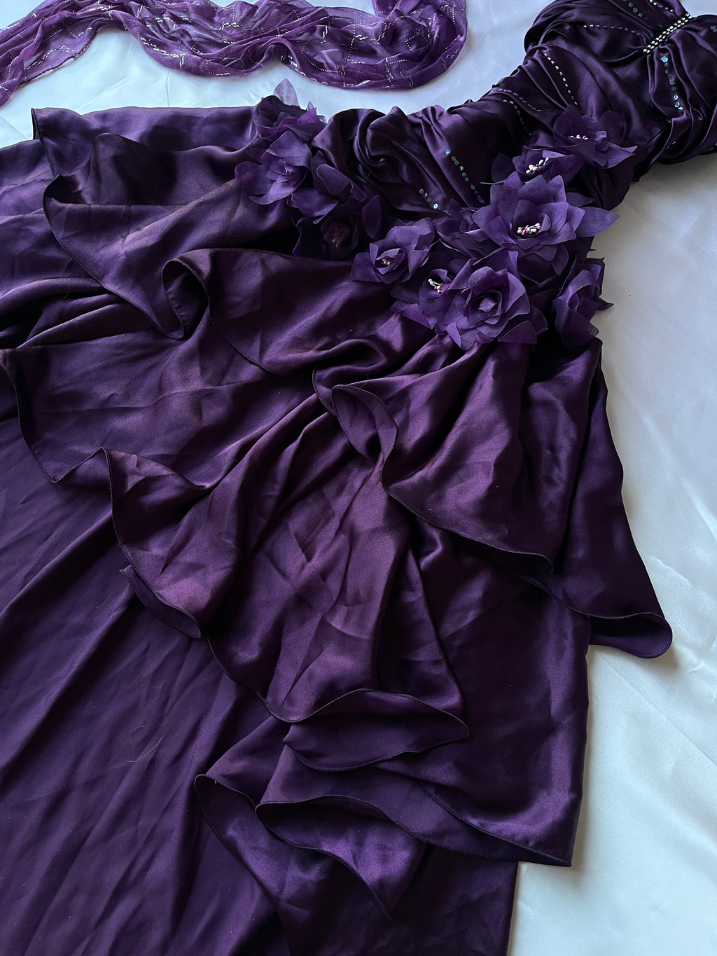 Viral Purple Prom Vinatage high-low style dress+  with matching scarf