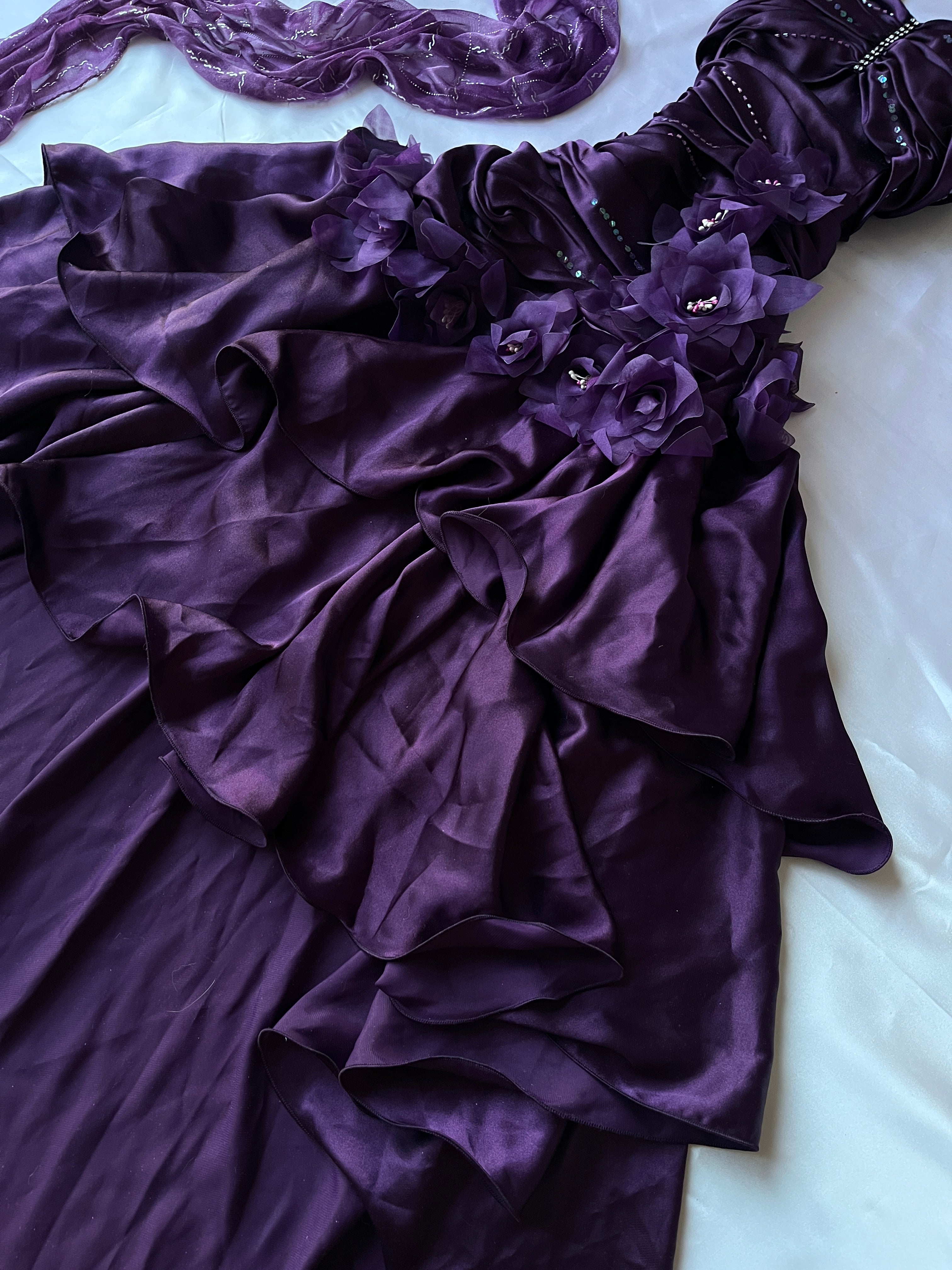 Viral Purple Prom Vinatage high-low style dress+  with matching scarf