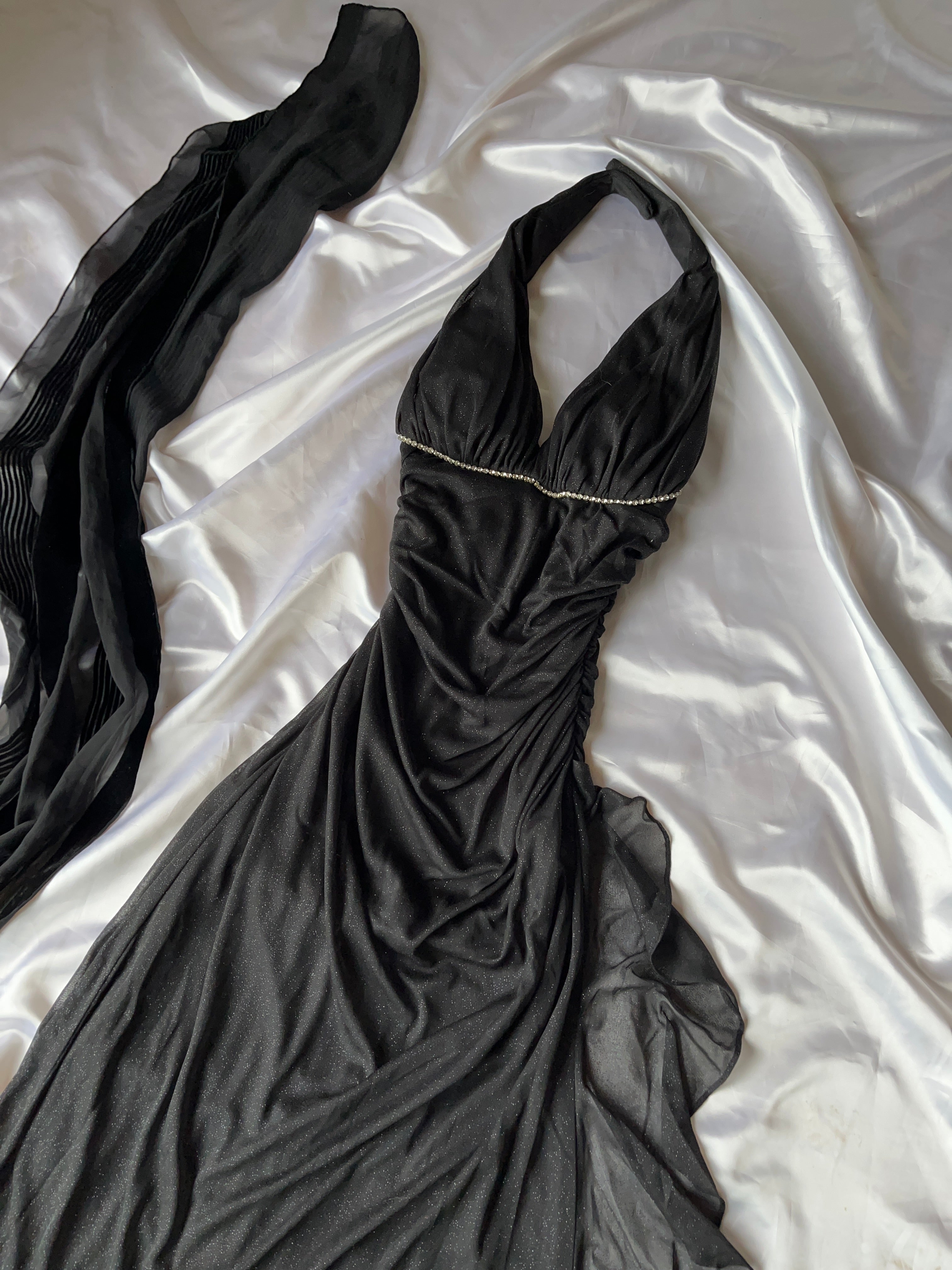 Black sparkling prom beautiful dress+ matching scarf