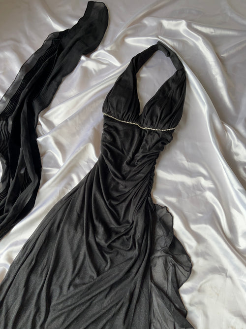 Black sparkling prom beautiful dress+ matching scarf