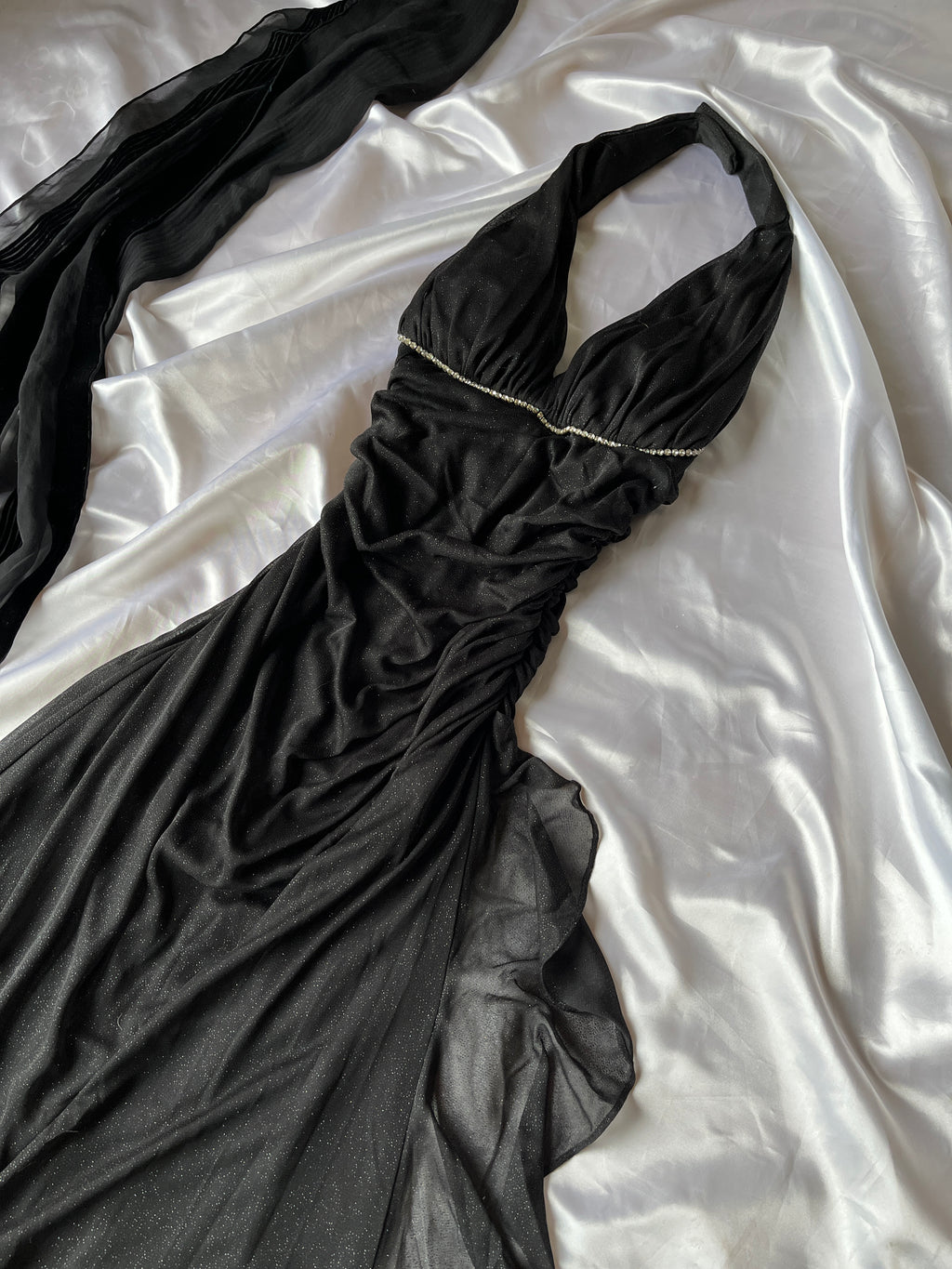 Black sparkling prom beautiful dress+ matching scarf