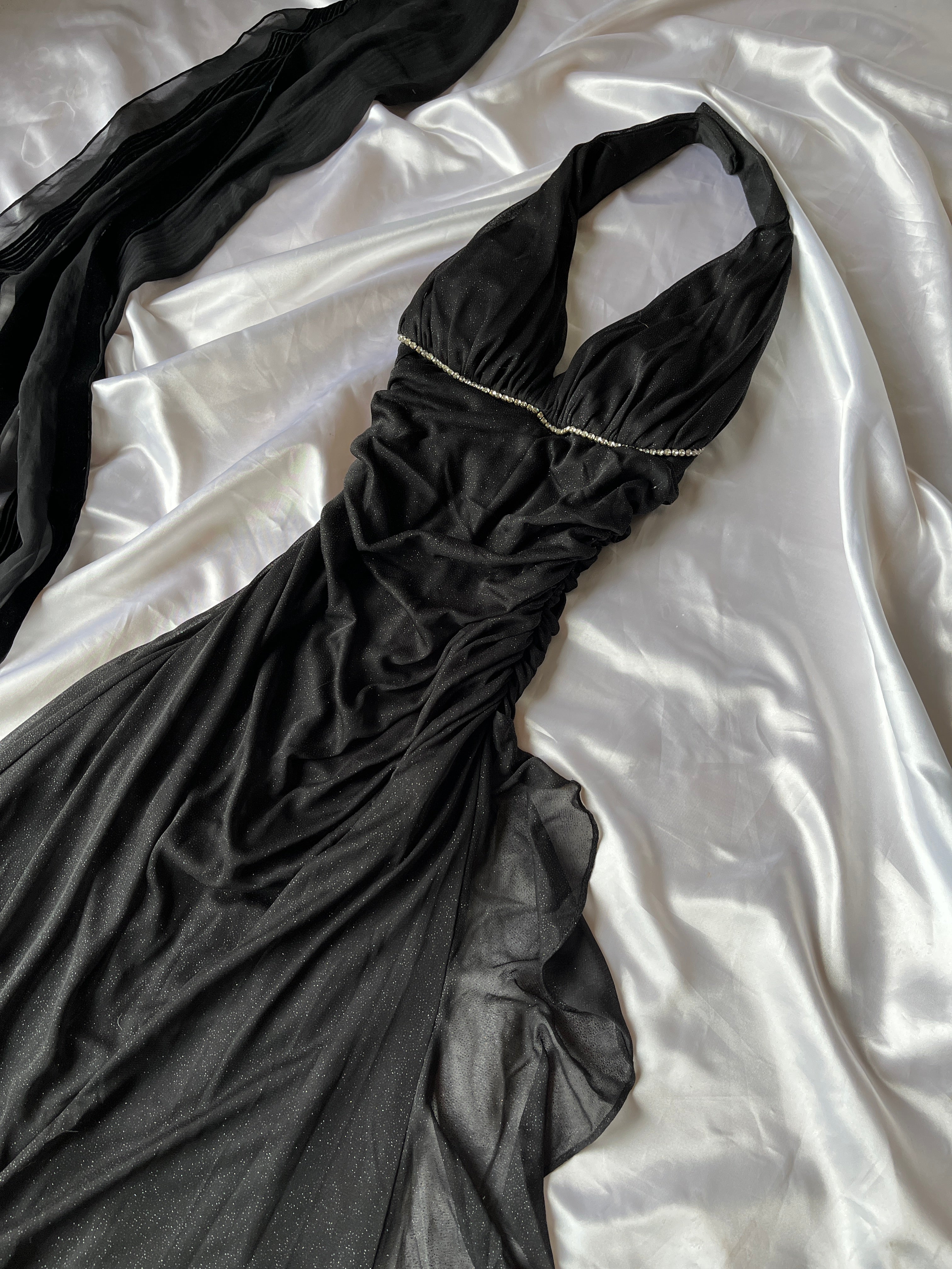 Black sparkling prom beautiful dress+ matching scarf