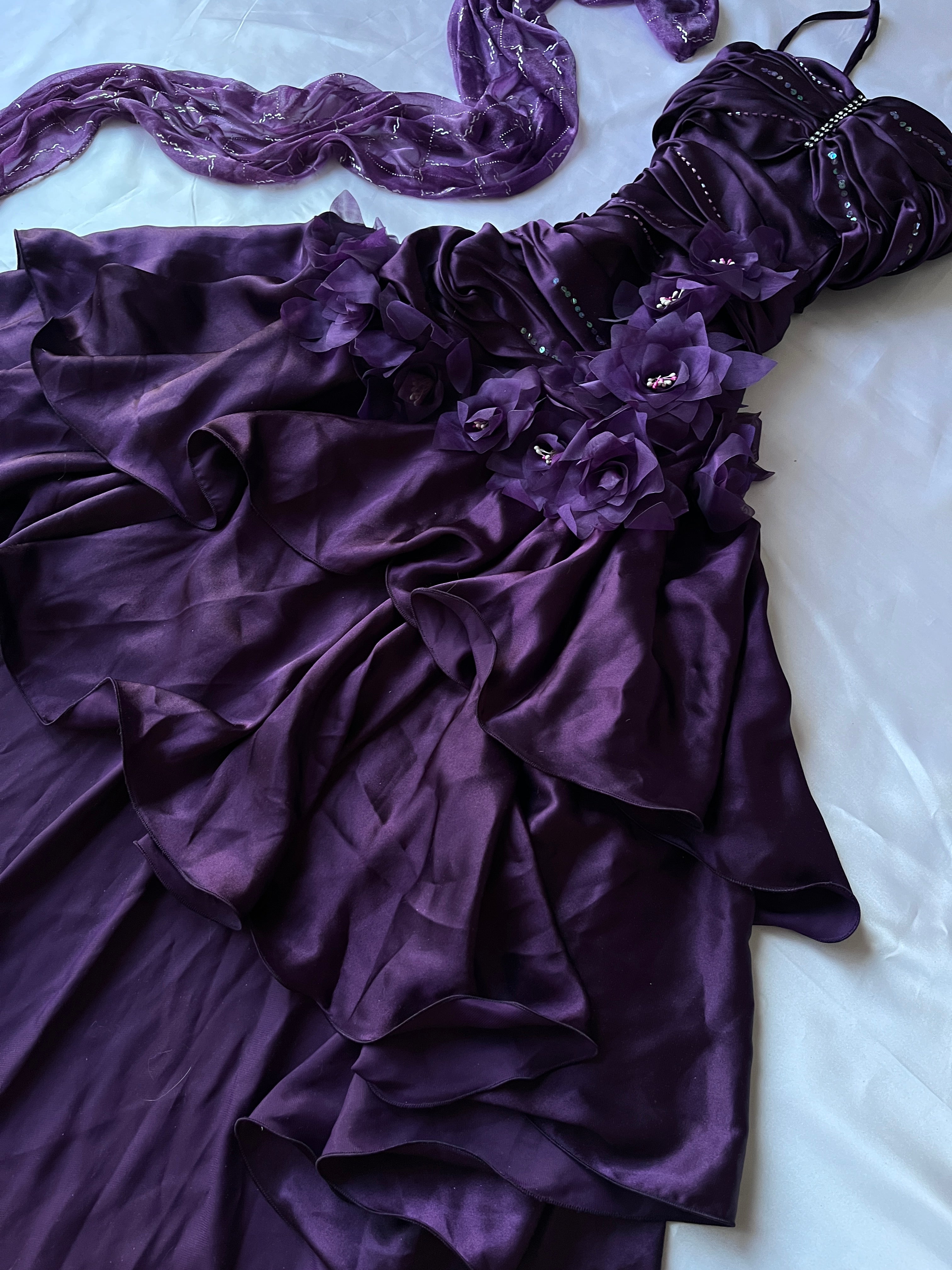 Viral Purple Prom Vinatage high-low style dress+  with matching scarf