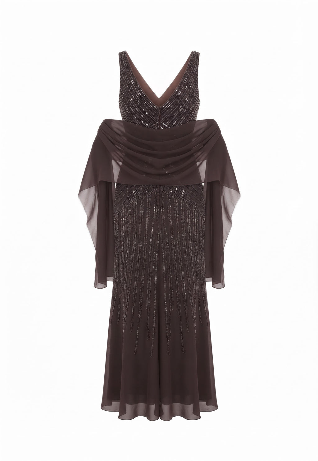 Dark Brown Lily gown + matching luxury shawl