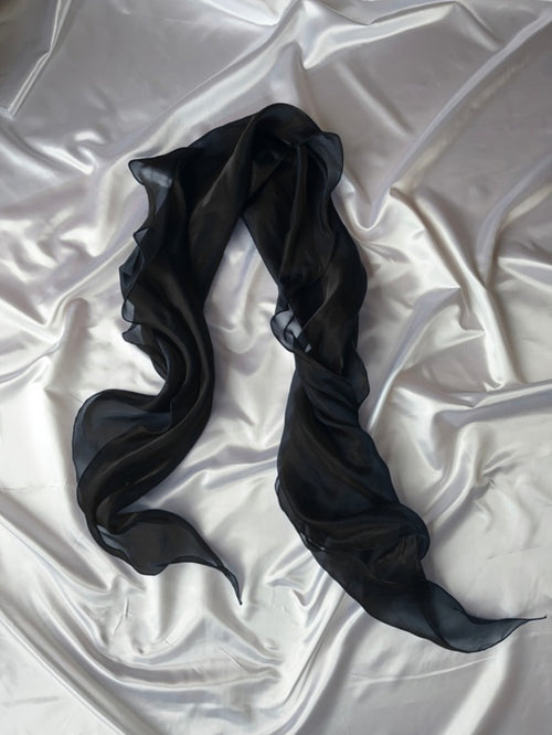 Beautiful Viral black high-low style prom dress + scarf