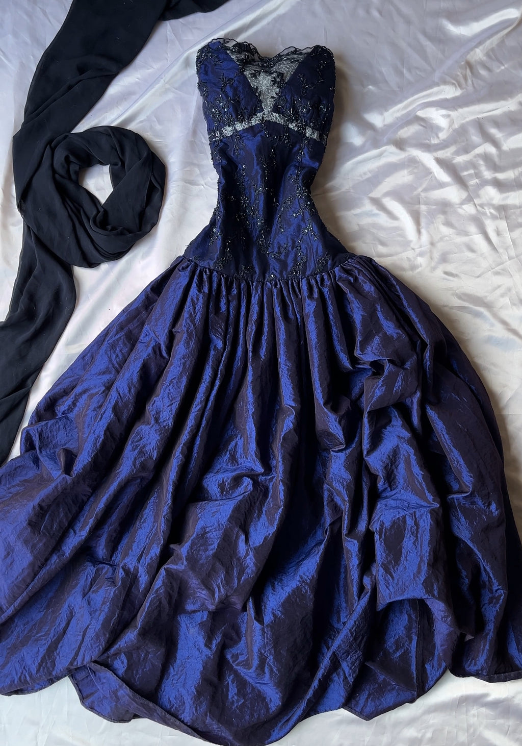 Beautiful navy blue hand made prom dress+ scarf