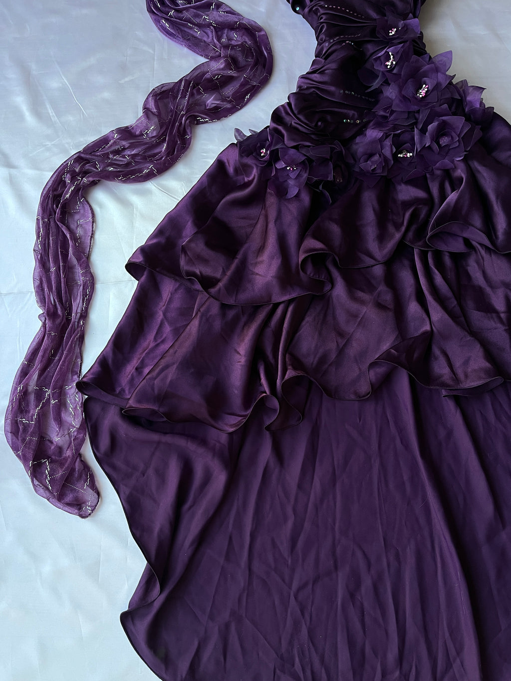 Viral Purple Prom Vinatage high-low style dress+  with matching scarf