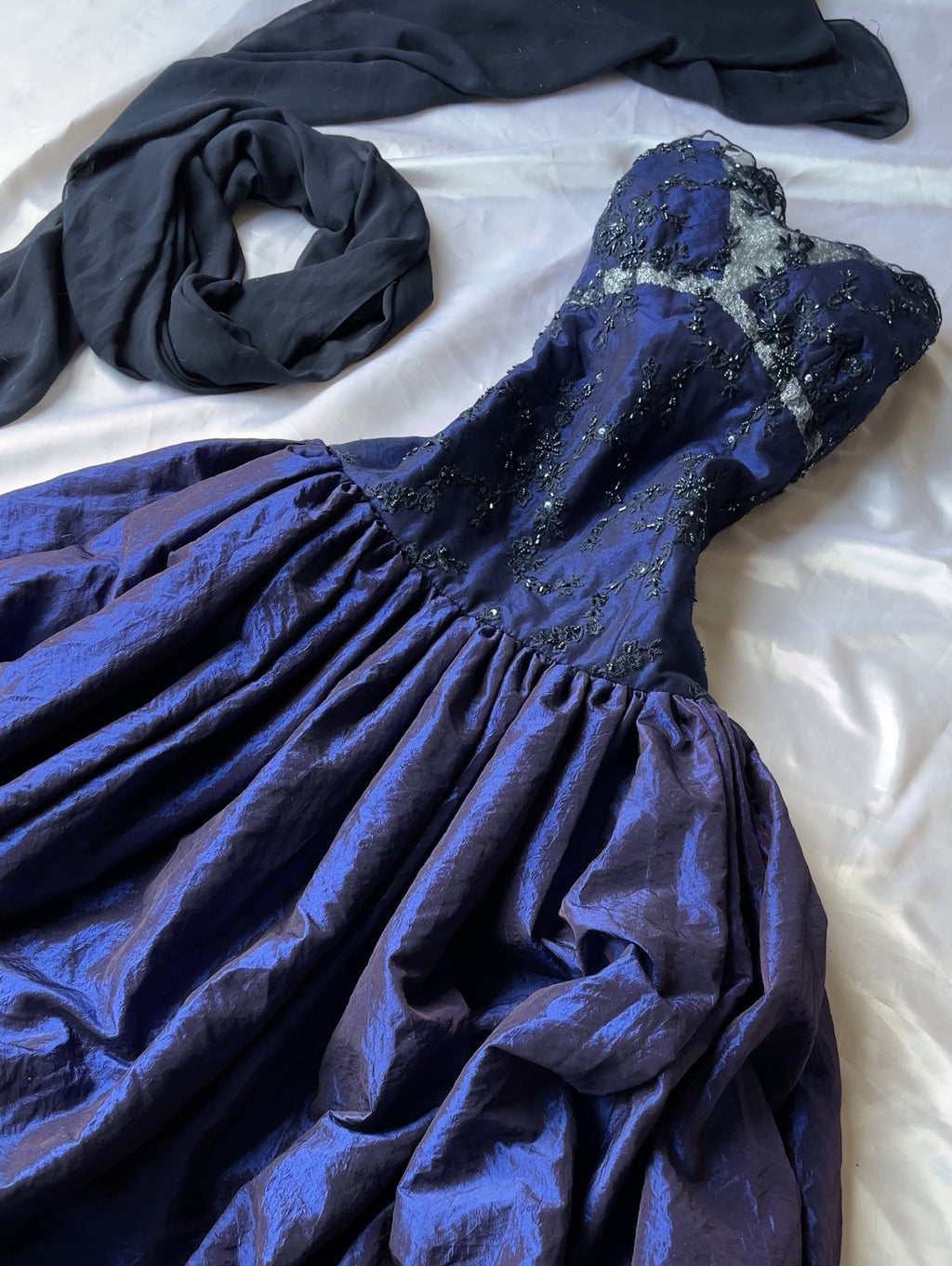 Beautiful navy blue hand made prom dress+ scarf