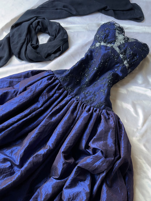 Beautiful navy blue hand made prom dress+ scarf