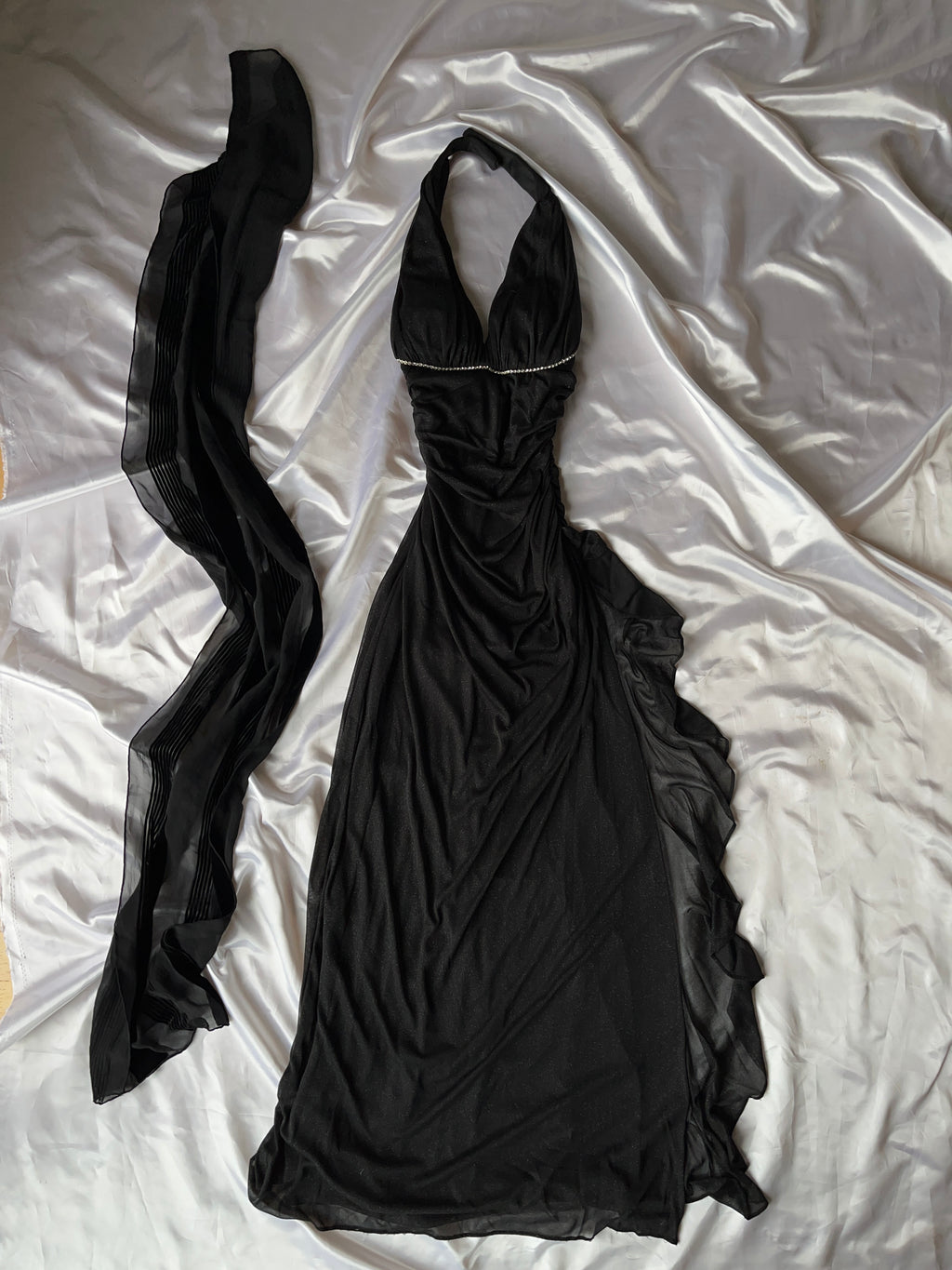 Black sparkling prom beautiful dress+ matching scarf
