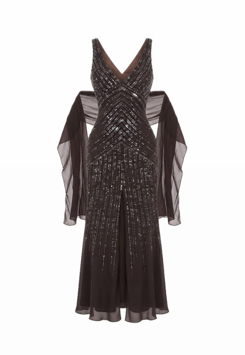 Dark Brown Lily gown + matching luxury shawl