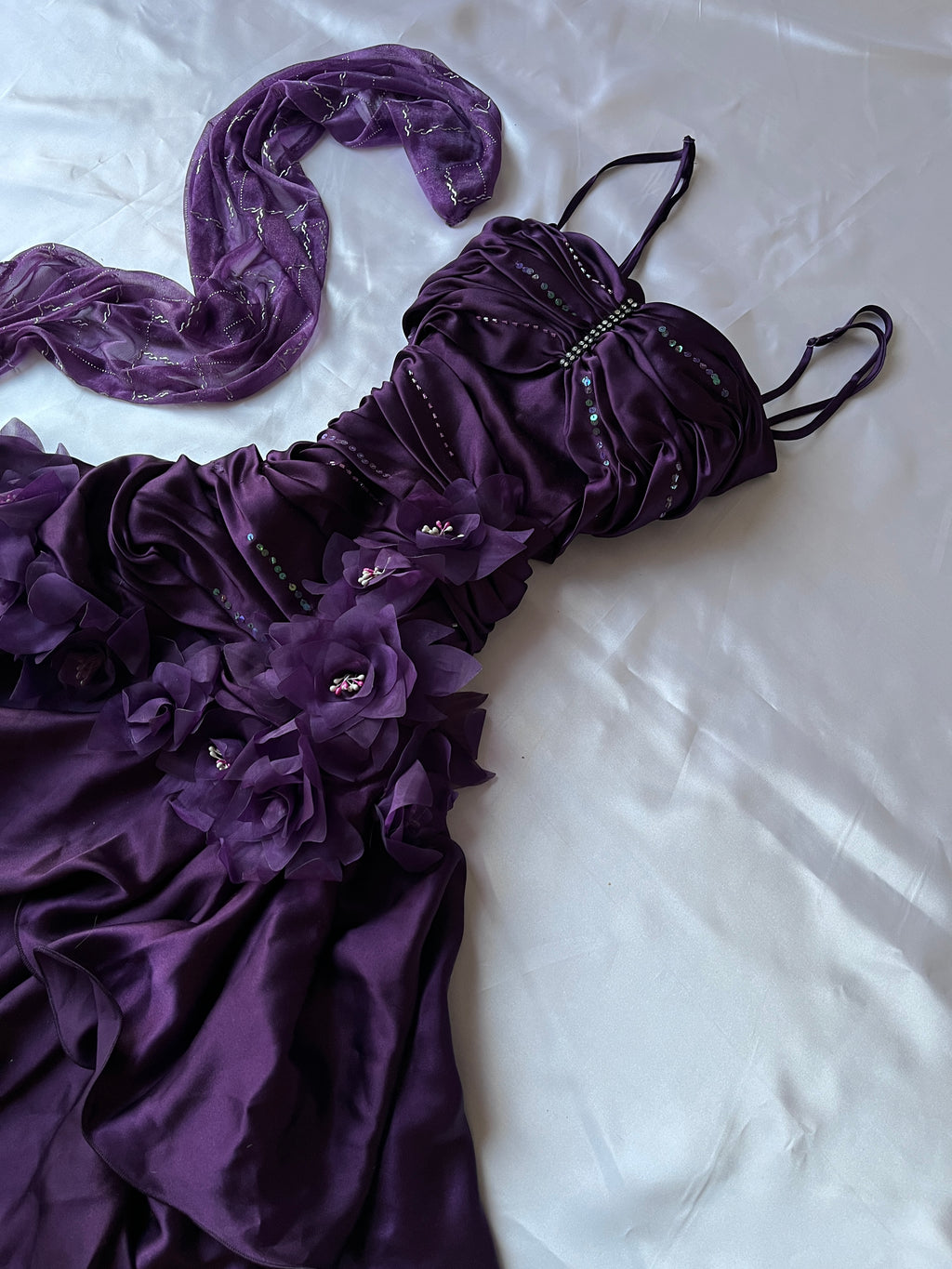 Viral Purple Prom Vinatage high-low style dress+  with matching scarf