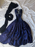 Beautiful navy blue hand made prom dress+ scarf