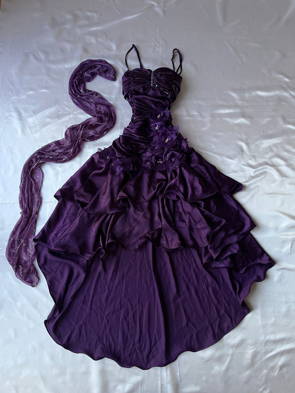Viral Purple Prom Vinatage high-low style dress+  with matching scarf