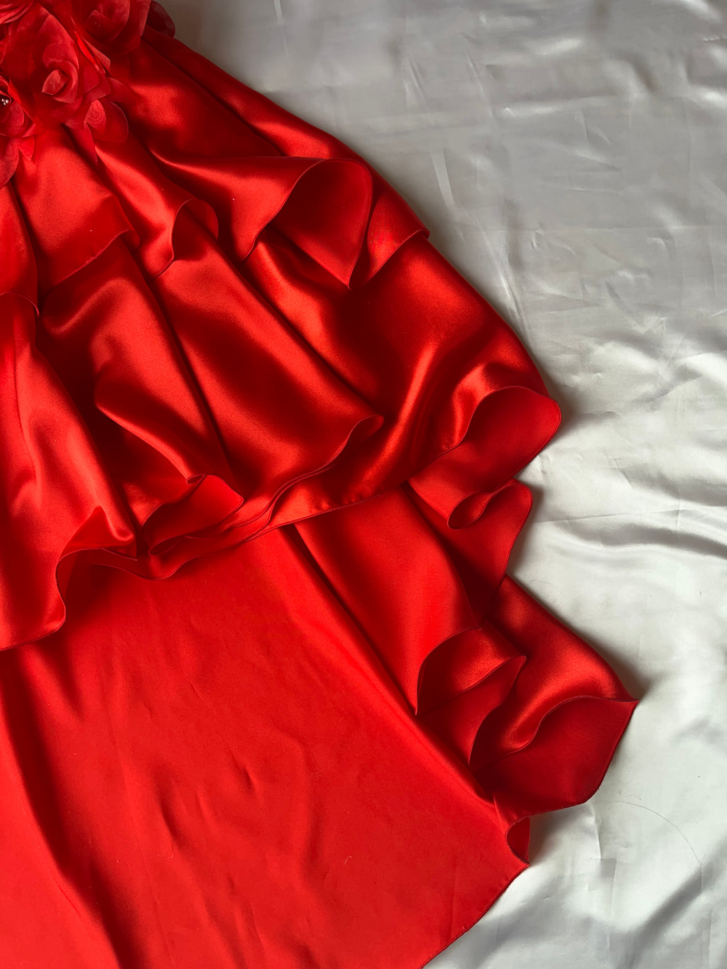 Beautiful Viral red high-low style prom dress+ scarf
