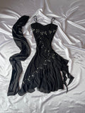 Elegant Black sparkly night dress + matching detailed dress scarf