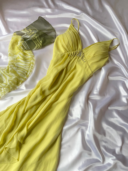 Light Elegant Princesses Tiana style yellow Dress + FREE Matching Scarf