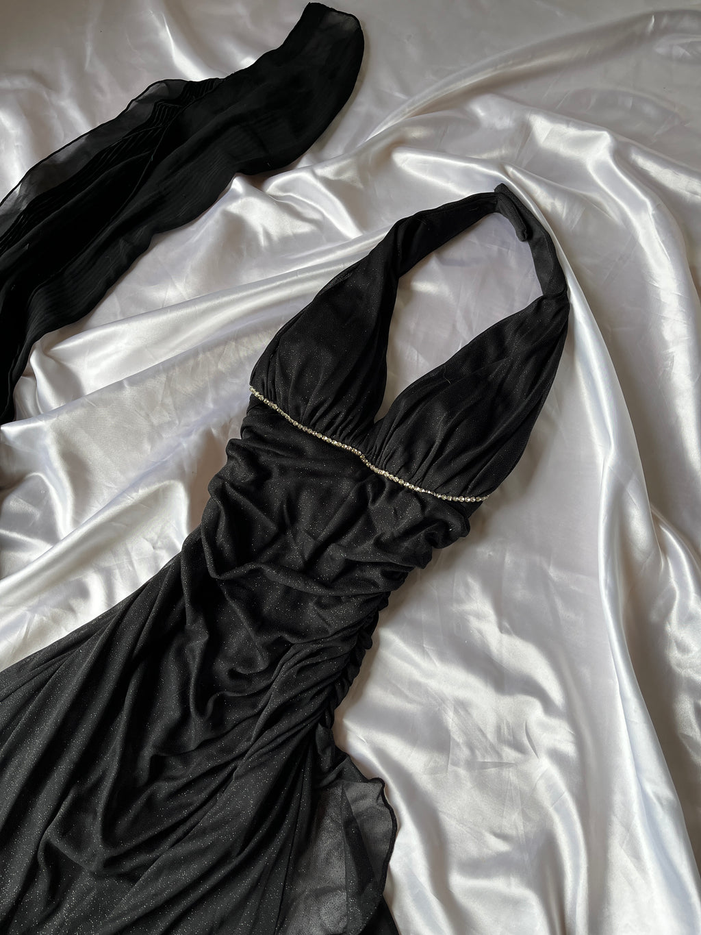 Black sparkling prom beautiful dress+ matching scarf