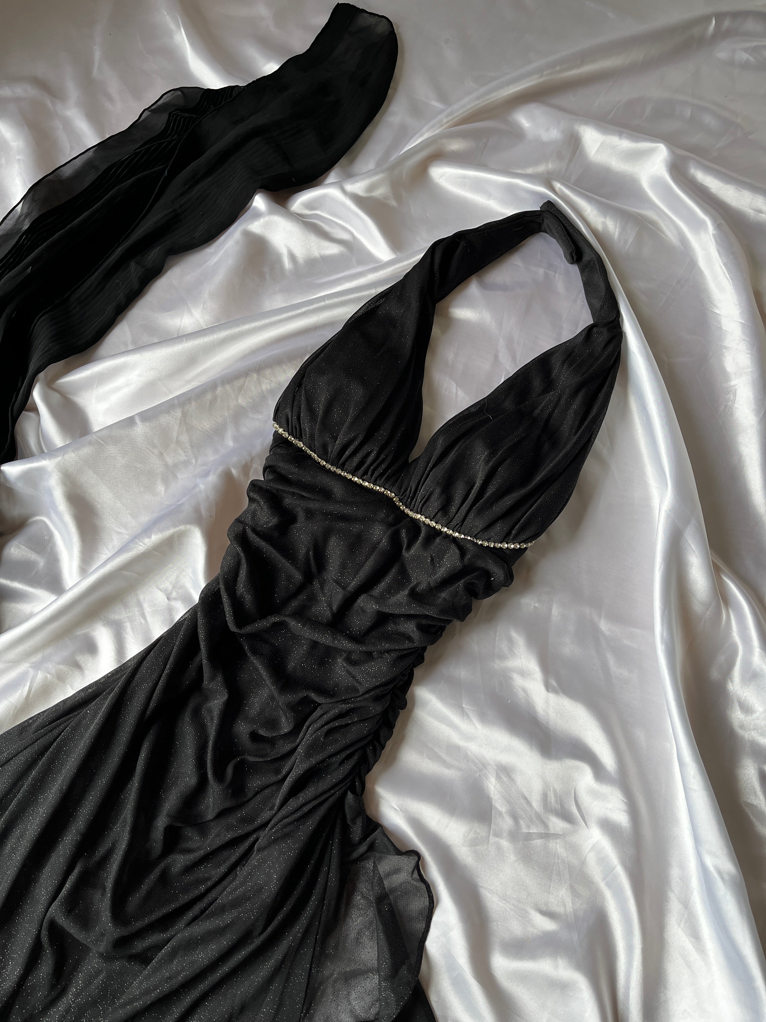 Black sparkling prom beautiful dress+ matching scarf