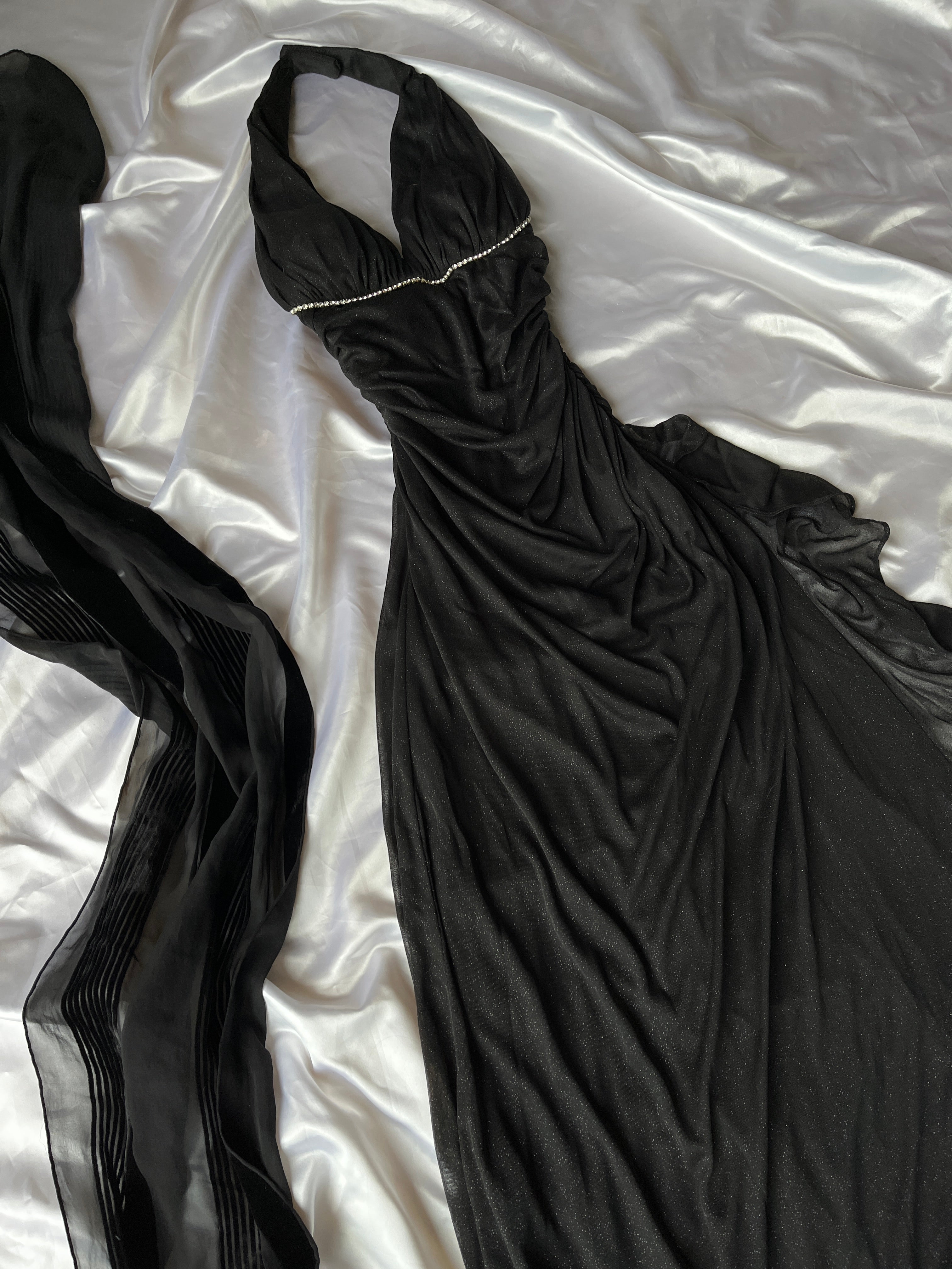 Black sparkling prom beautiful dress+ matching scarf