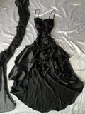 Beautiful Viral black high-low style prom dress + scarf