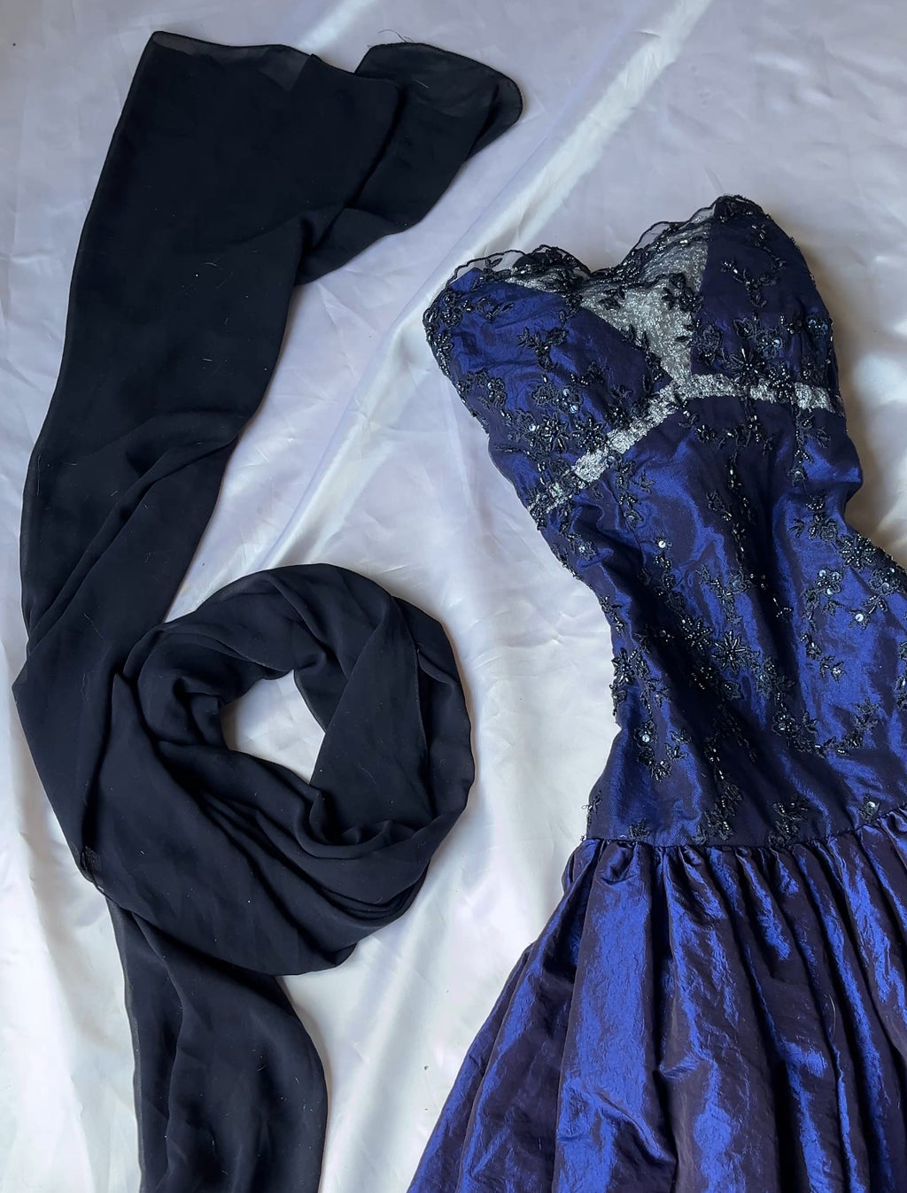 Beautiful navy blue hand made prom dress+ scarf