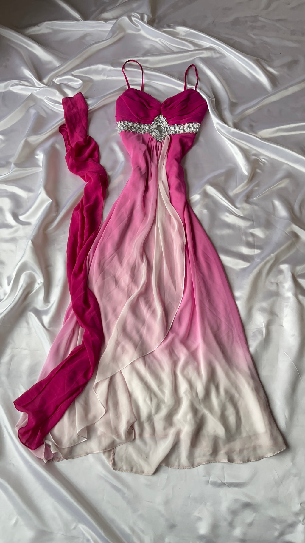 Vintage crystal pink detail prom dress with + matching scarf