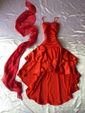 Beautiful Viral red high-low style prom dress+ scarf
