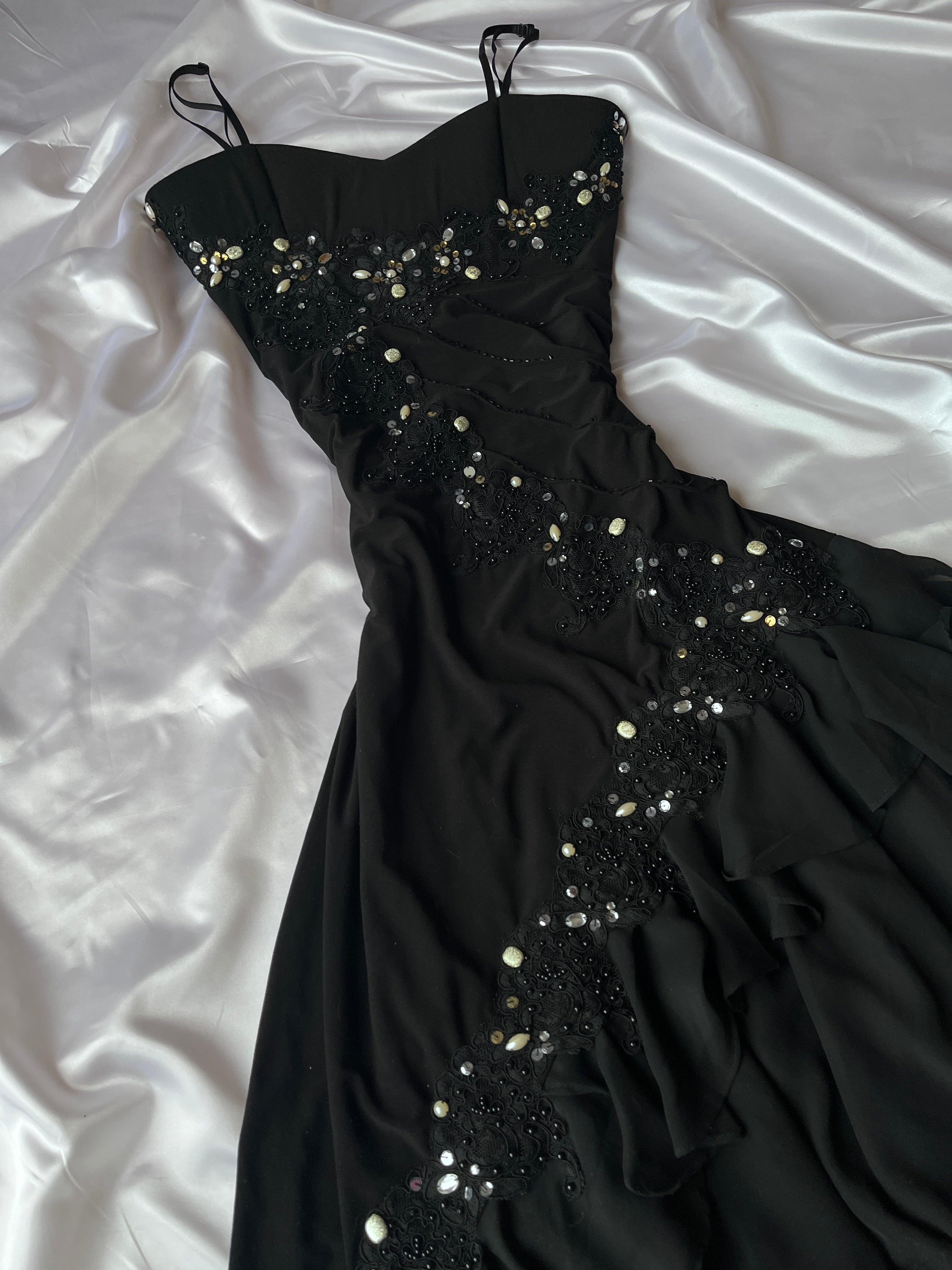 Elegant Black sparkly night dress + matching detailed dress scarf