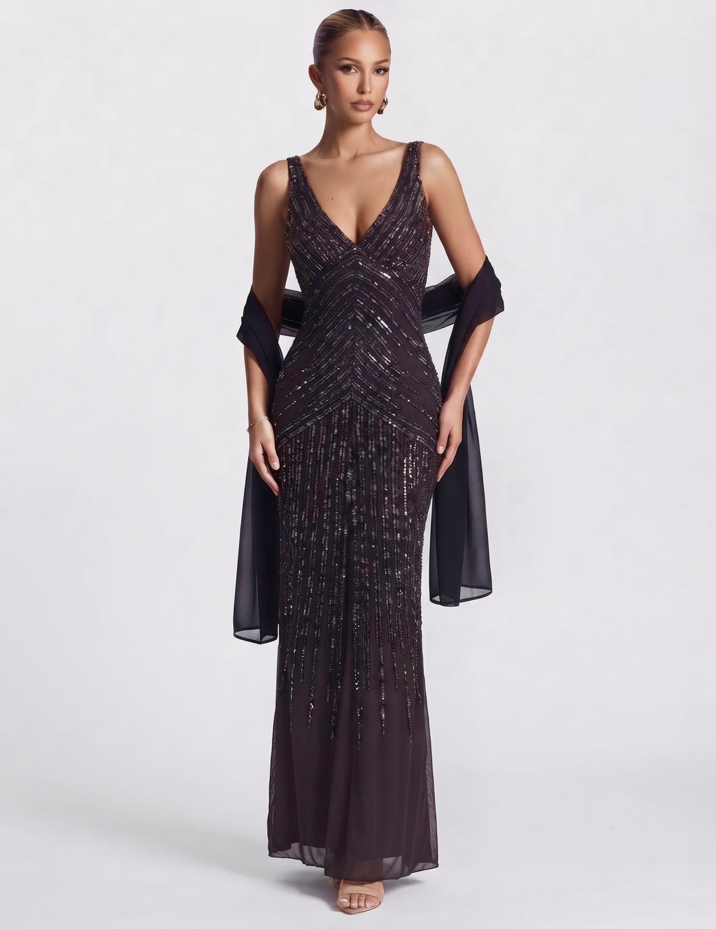 Dark Brown Lily gown + matching luxury shawl