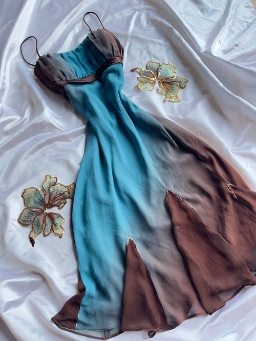 Hand made turquoise summer embroidery dress
