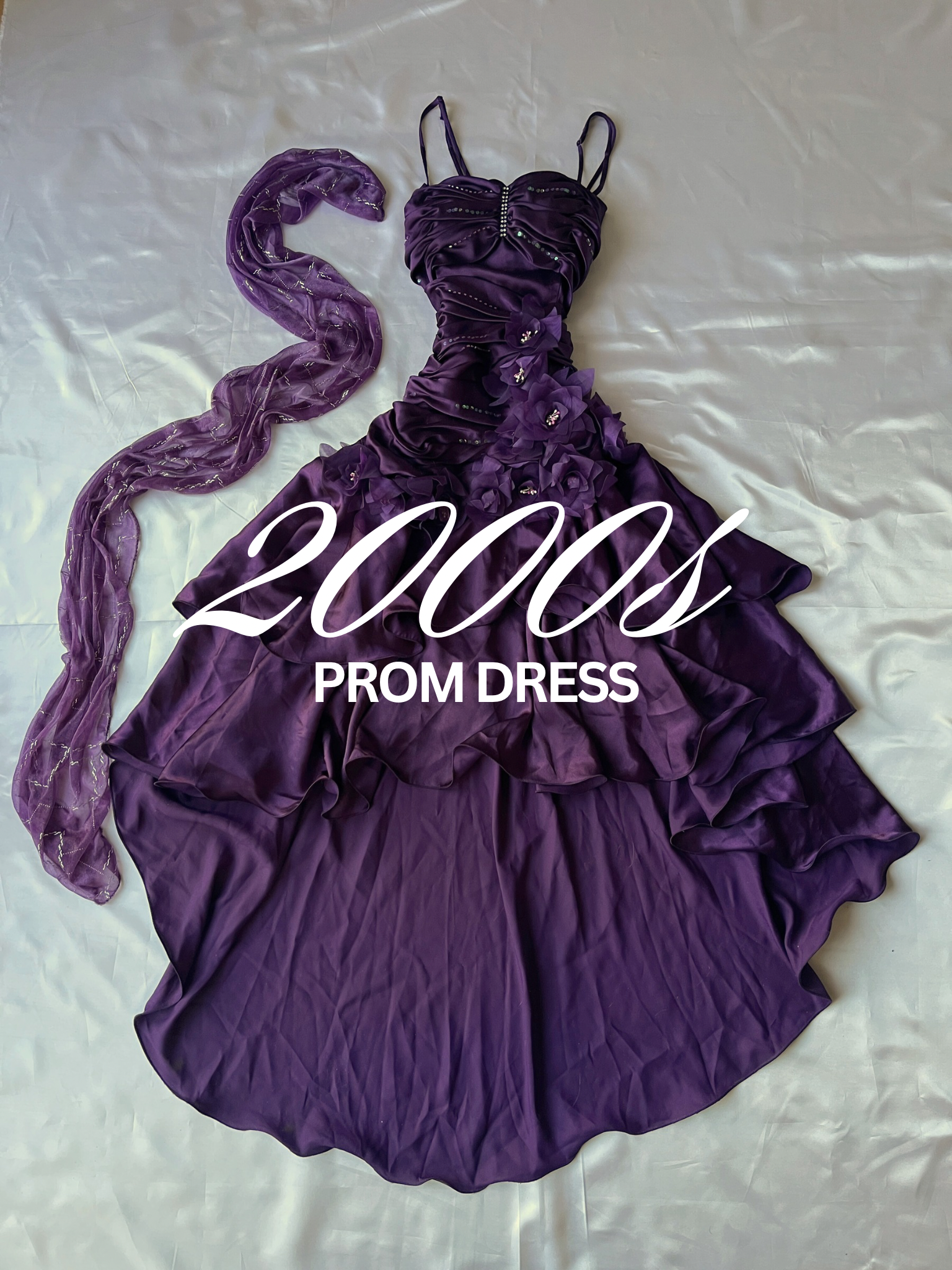 Viral Purple Prom Vinatage high-low style dress+  with matching scarf